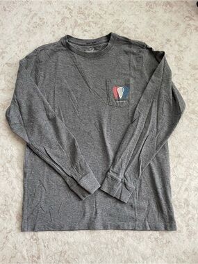 Vineyard Vines Gray Long Sleeve Pocket Tee with Lacrosse Logo